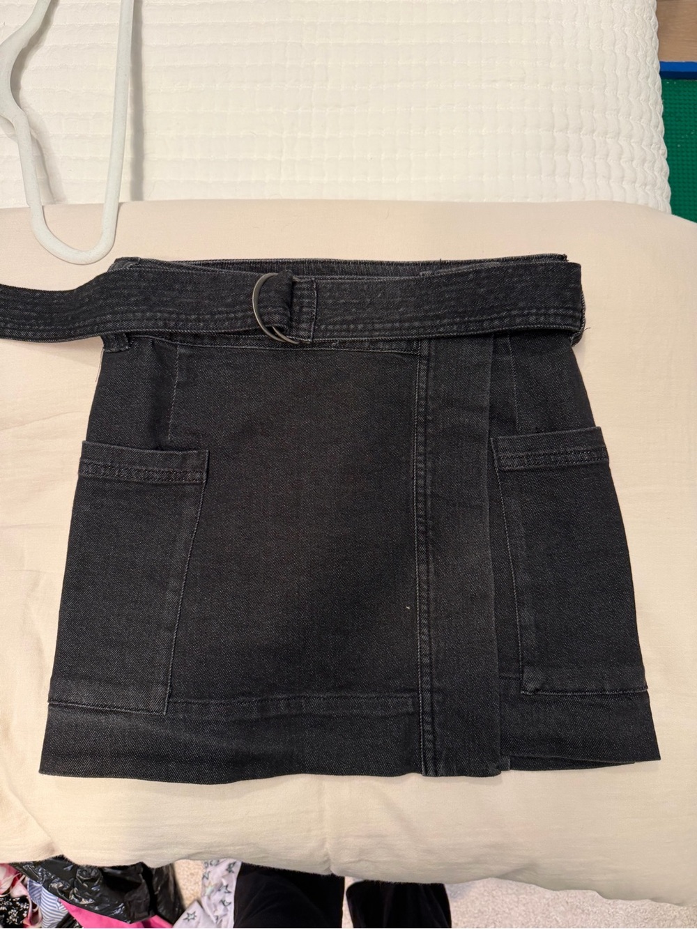 Rails Deanna Black Denim Mini Skirt with Belted Waist